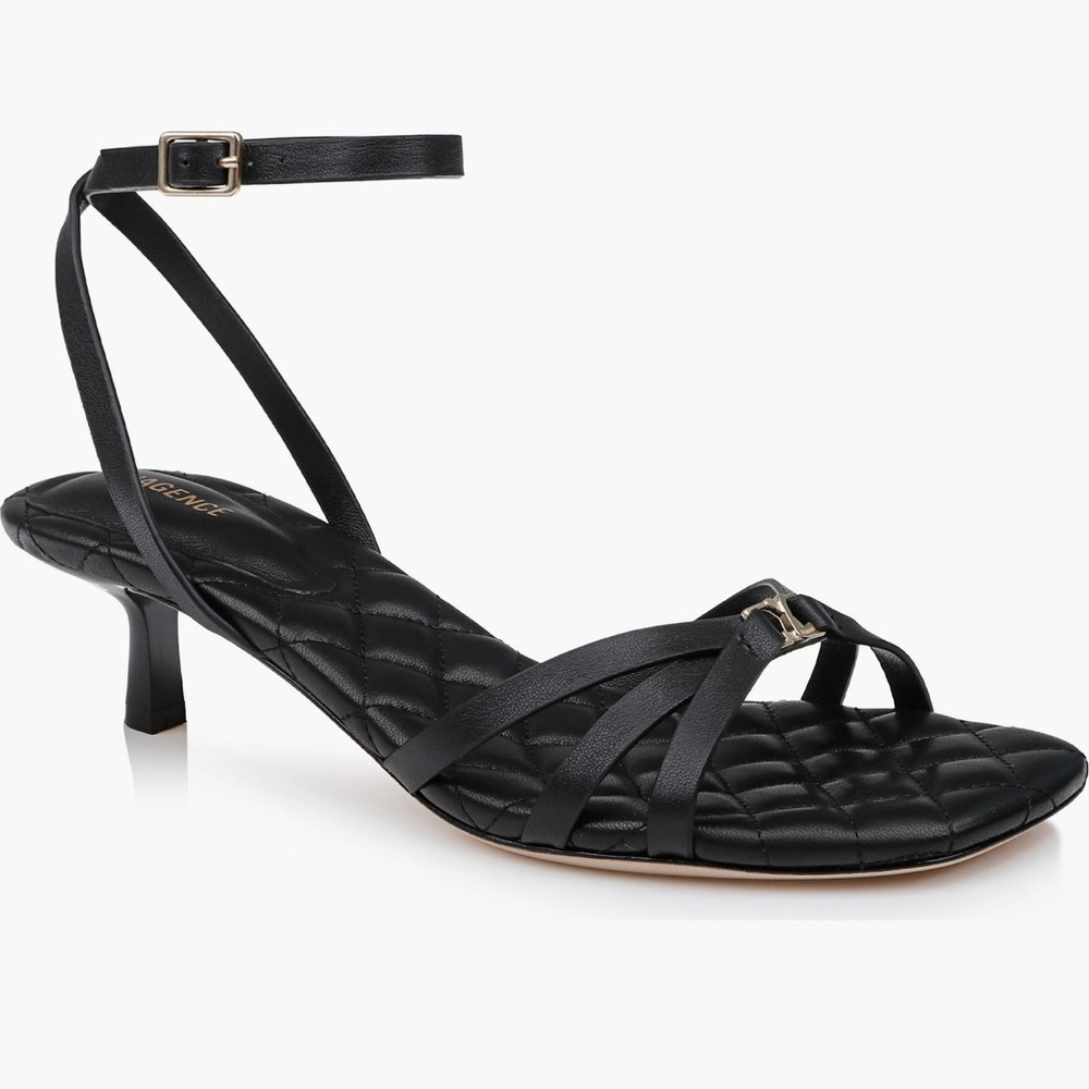 L’agence Genette Ankle Strap Kitten Heel Sandal Black Sz6.5